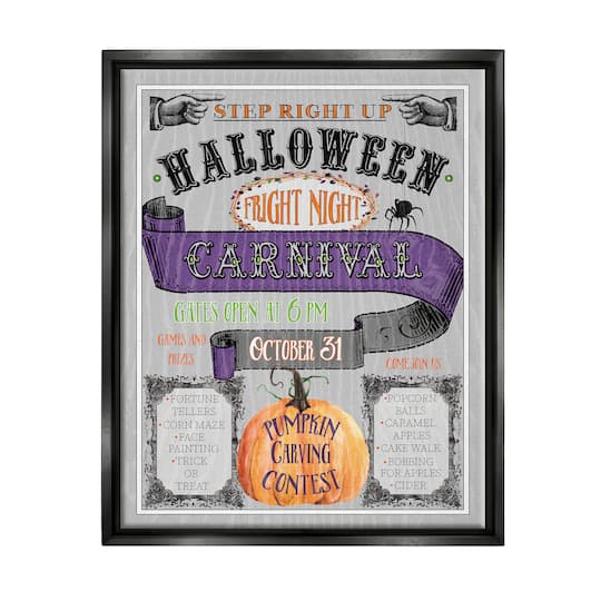 Stupell Industries Halloween Fright Night Carnival Sign Framed Floater Canvas Wall Art